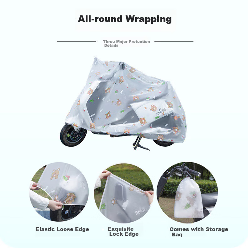 Shaguo Electric Motorcycle Rain Cover, Bicycle And Electric Bike Dustproof Rainproof Waterproof Full Vehicle Cover, Large Size Cute Bear Desig 3