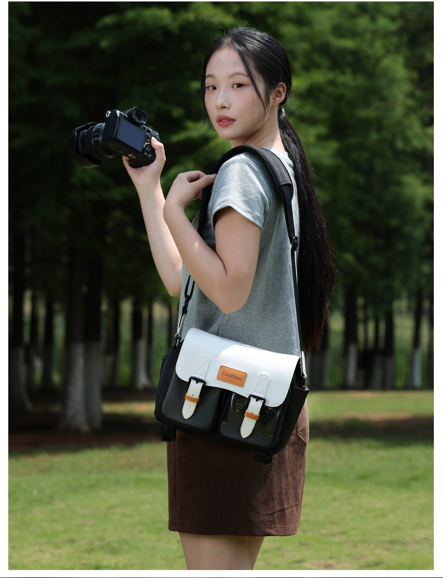 CWATCUN Shoulder Camera Bag, Crossbody Photography Bag, Large Capacity Waterproof Backpack Suitable for Fuji, Sony, Nikon, Cano 11