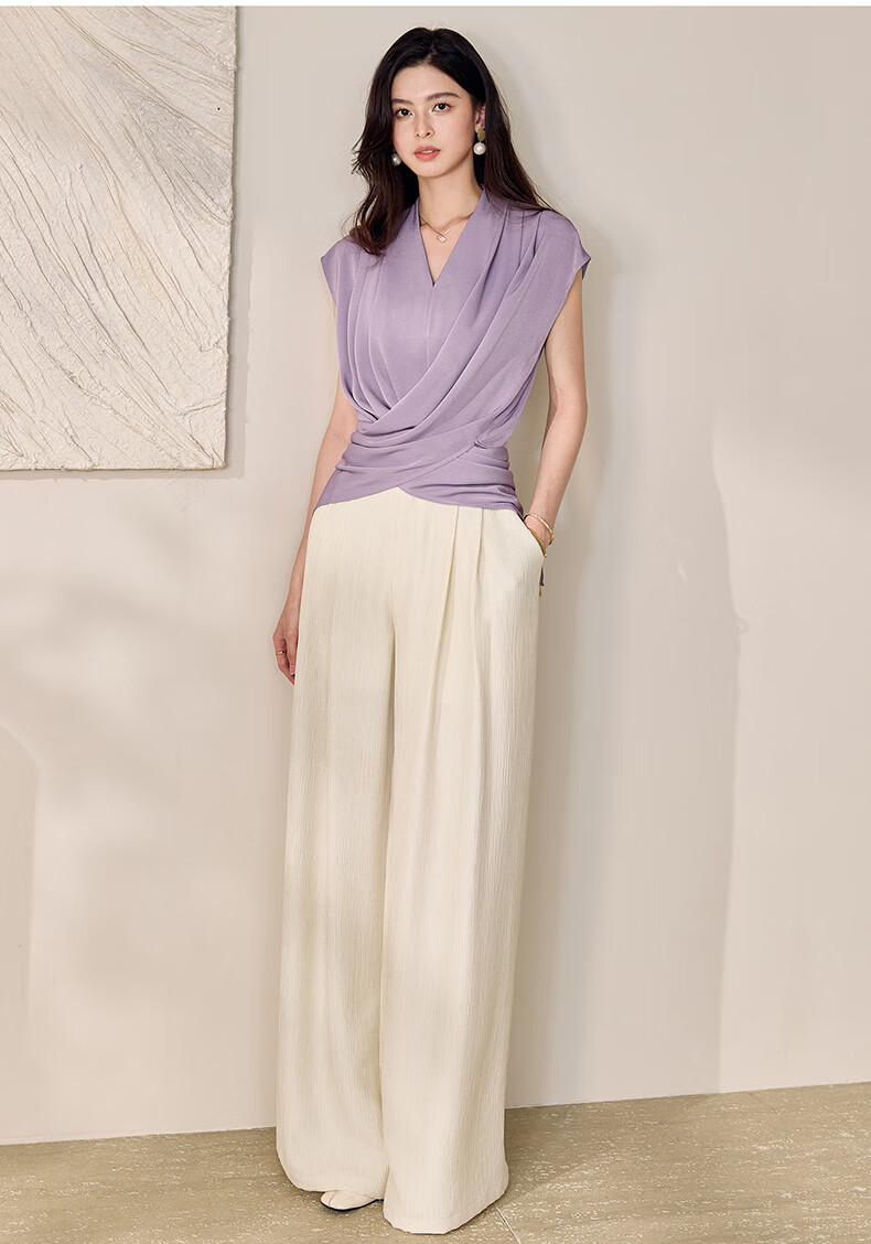 ROEYSHOUSE Textured Loose Straight-Leg Pants for Women Summer Casual Versatile Wide-Leg Trousers 11314 Apricot 2XL 6