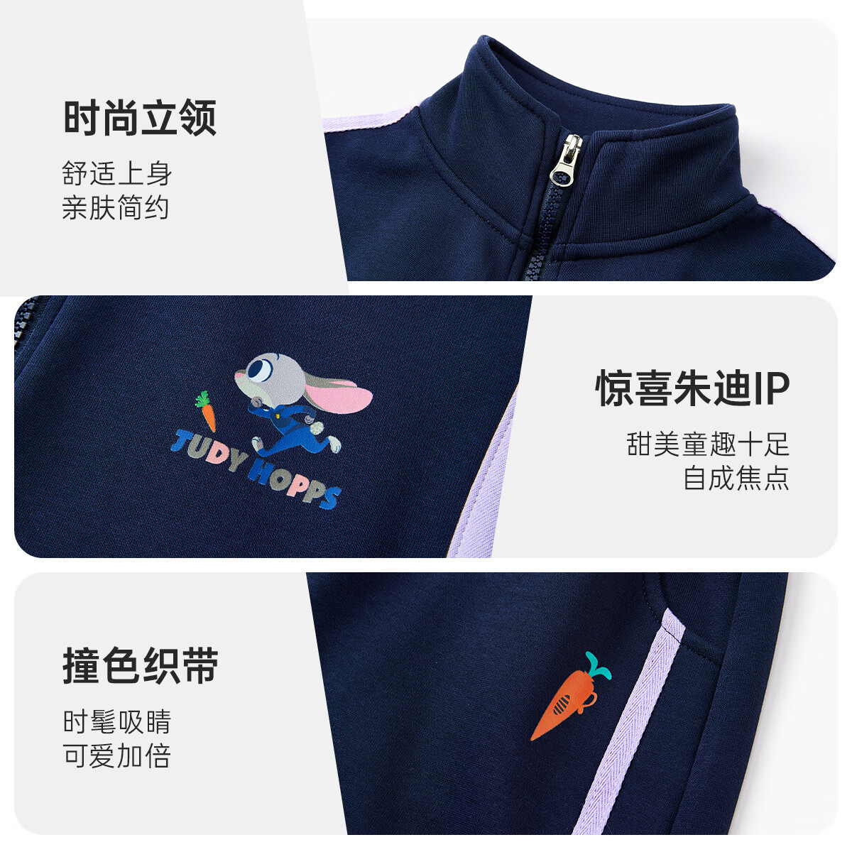 Disney Girls' Spring Autumn Fashion Sportswear Set Stylish Jacket and Pants Zootopia Navy Blue Size 150