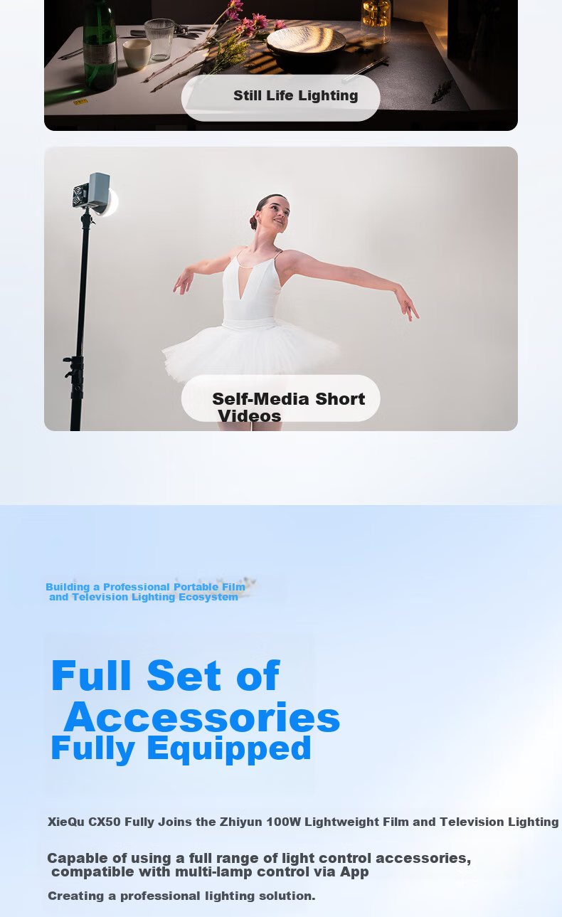 Zhiyun Fill Light, 50W Professional Photography Light, Full Color RGB Lighting, Handheld Outdoor Portable Soft Light, Live Streaming Video Film Photography Light, Xuequ CX50RGB 12
