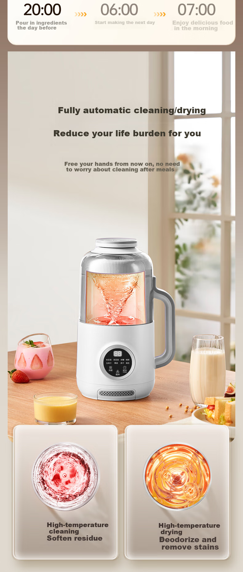 DAEWOO Detachable Quick-Wash Blender, Home Use, 1.2L Large Capacity, Steam Micro-Pressure Soy Milk Maker, No Soaking Required, Direct Grinding, Pulp-Free, Baby Food Processor, SM16 Purple 12