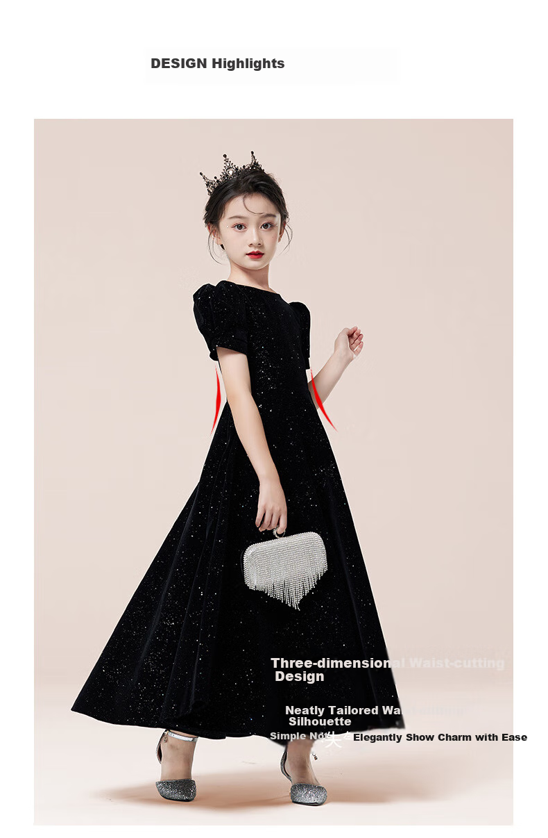 Yinuofang Children's Formal Long Dress, Wine Red, Children's Day Performance Dress, Princess Gown, Wine Red Puff Sleeves, Size 130 3