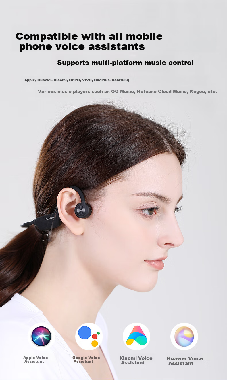 EMEY G22 Bone Conduction Bluetooth Headphones Open-Ear Design IPX8 Waterproof Not In-Ear for Running, Sports, Swimming 64GB Storage Compatible with Apple, Huawei, Xiaomi Black 12