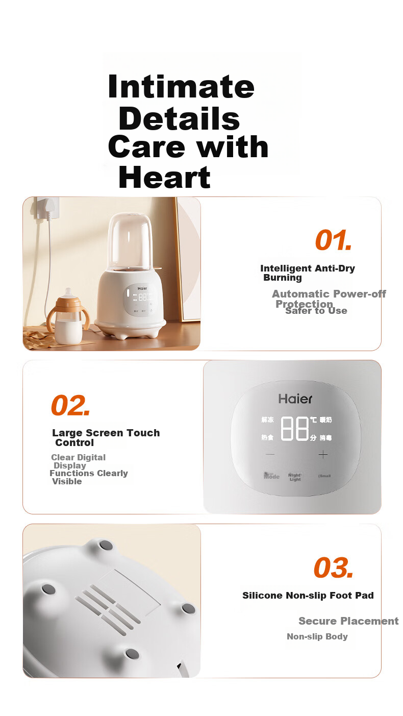 Haier Milk Warmer And Bottle Sterilizer Two-In Baby Constant Temperature Milk Thawing And Heating with Night Light for Complementary Food 15