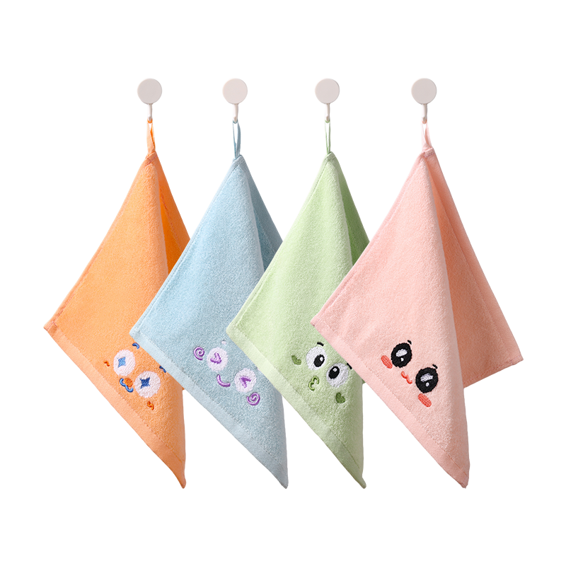 Grace Kids Cotton Face Towels A-Class Absorbent Quick-Dry Macaron Embroidered Soft Handkerchief Small Towels 4-Pack