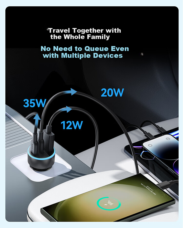 ANKE Car Charger, 67W Car Cigarette Lighter Fast Charging Adapter, Three-Port High-Power Car Charger, Compatible with Huawei, Xiaomi, Apple 18/17 Android Phones And Laptops, Black 6