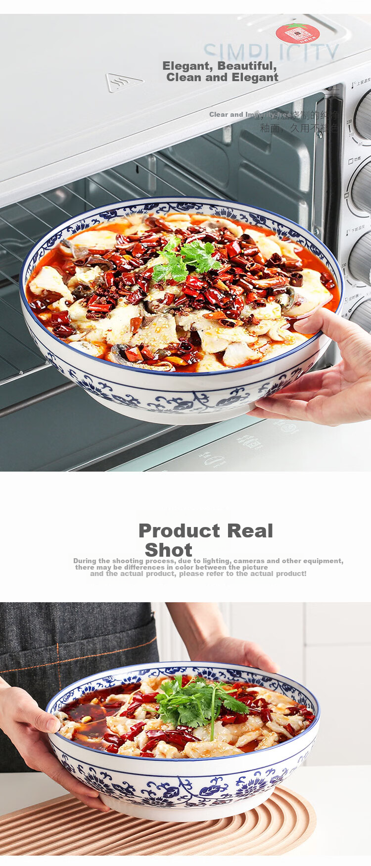 Chuanqi Blue And White Porcelain Large Bowl, 10-Inch Ceramic Bowl for Home Use, Sauerkraut Fish Noodle Bowl, Noodle Mixing Bowl, Ceramic Bowl 4