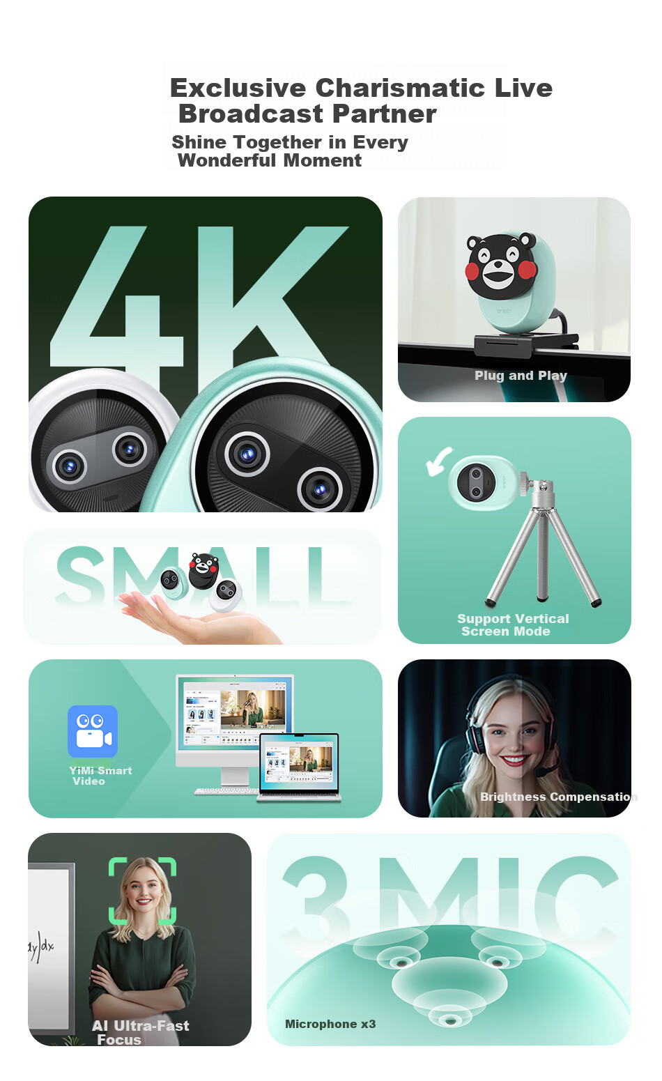 EMEET Piko Ultra HD 4K Dual-Lens AI Computer Webcam with Auto Focus, Brightness Compensation, Beauty Filter for Live Streaming, Video Conferencing, Online Classes, Desktop Decoration, Holiday Gift, Black 2