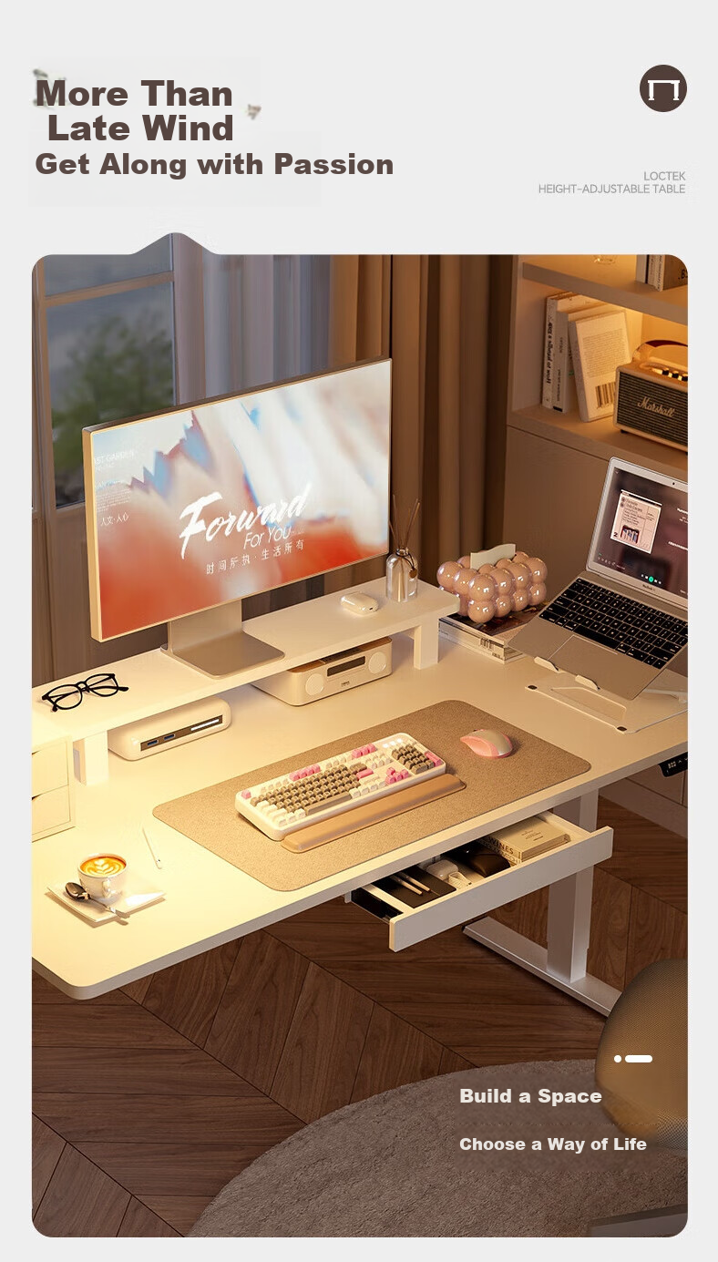 Loctek Electric Height Adjustable Desk Computer Stand for Standing Work, Home Office Desk ES2Pro/1.4m Elegant White 3