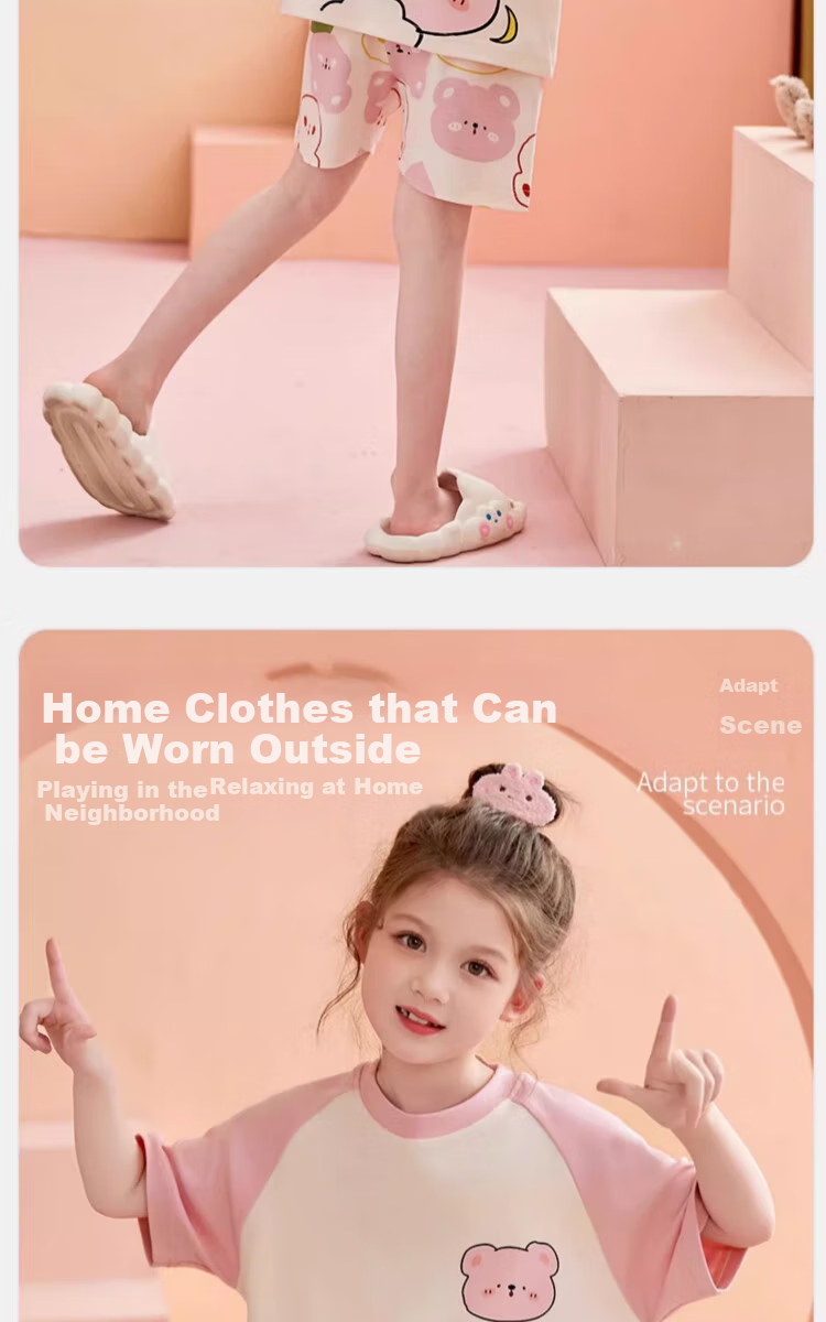 LangSha Children's Pajamas for Girls, Summer Thin Pure Cotton Short-Sleeve Sleepwear Set for Older Girls, New Style 2025 16