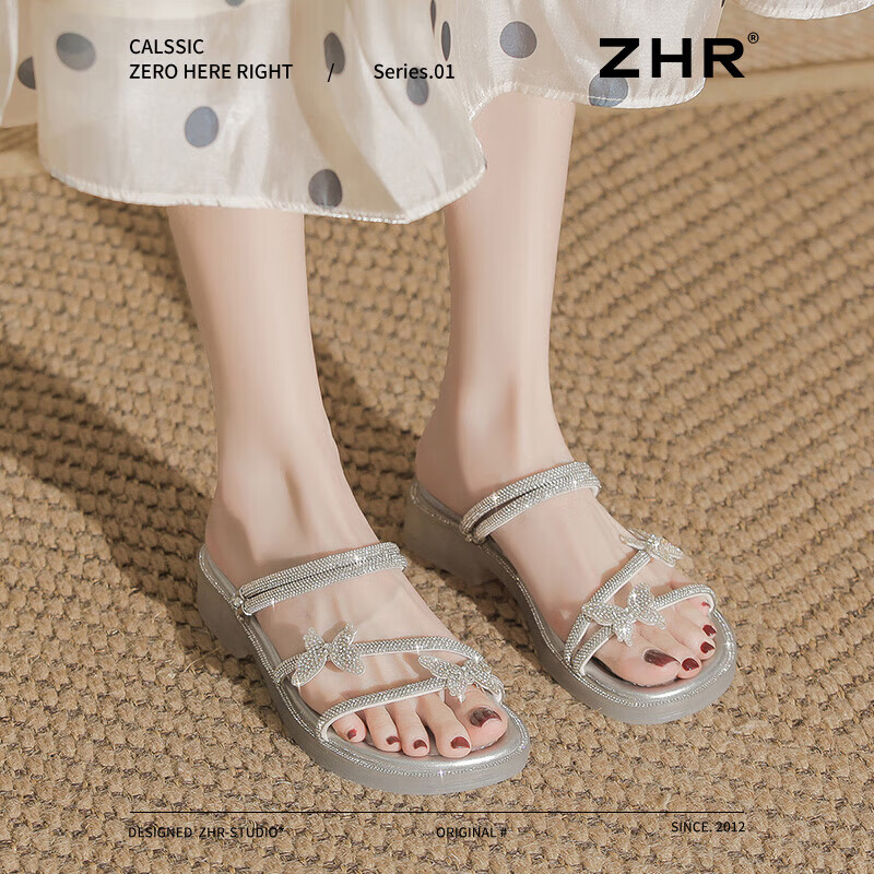 ZHR Zese Women's Open Toe Soft Sole Commuting Sandals Summer Fairy Style Rhinestone Shoes EH169 Silver Size 37