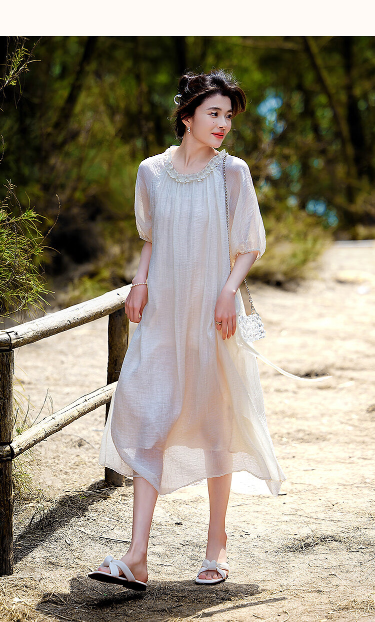 Demana [Light Oxygen Lyocell] Summer Romantic French Style Ruffle Collar Doll Dress with Detachable Belt Women's Dress 12