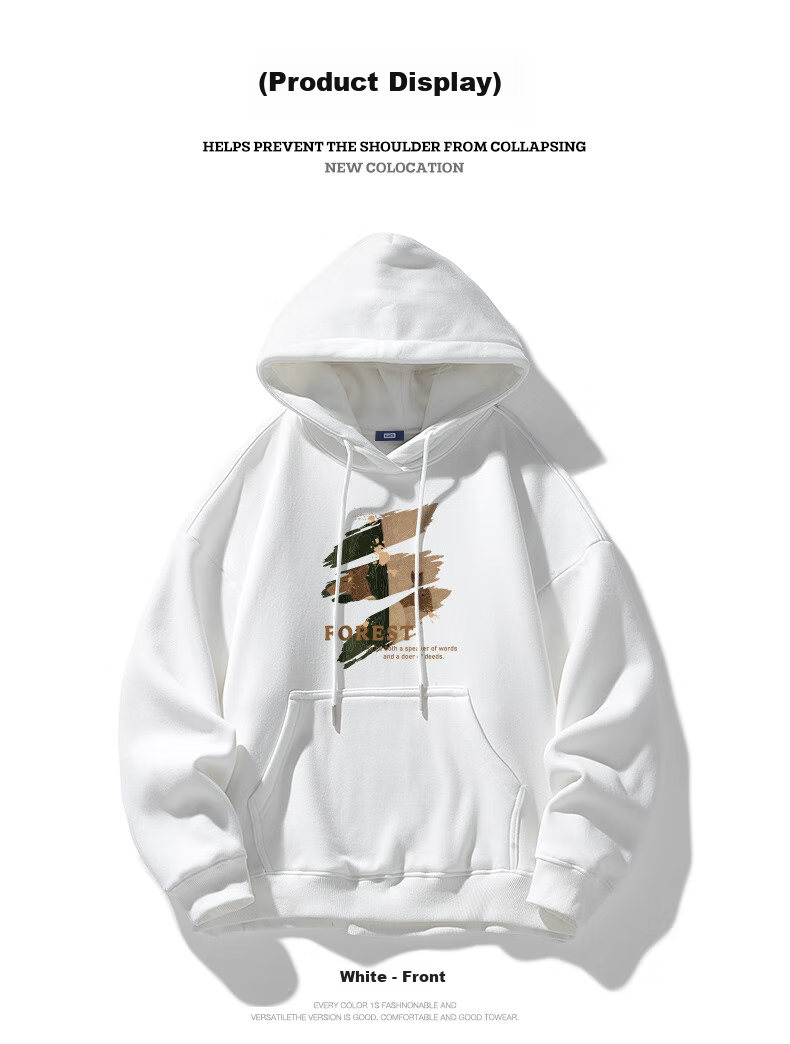 Mianzhi Men's Sweatshirt, Hong Kong Style Versatile Trendy Hoodie, Loose-Fitting Couple's Casual Top, White, L 13