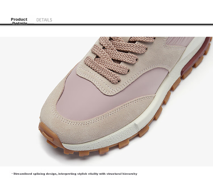 Le Saunda [Shan Ye Qi Jing] Color-Block Lace-Up Comfortable Thick-Soled Casual Women's Shoes 5T43401, Muxi Pink PNF, Size 35 3
