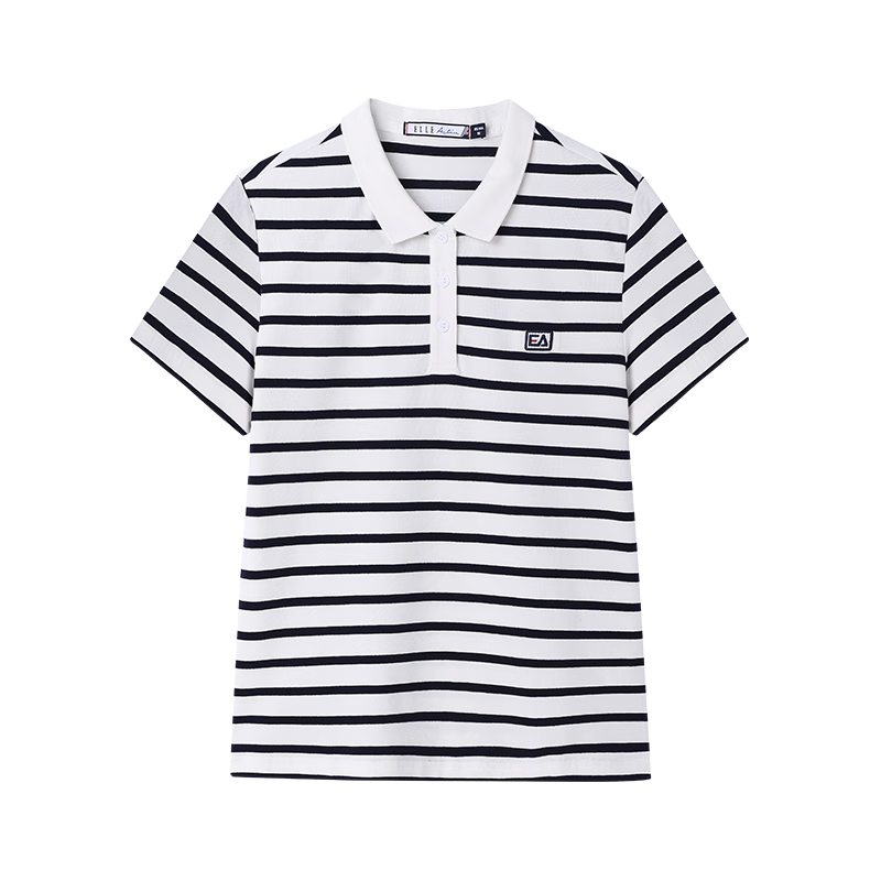 ELLE ACTIVE Vintage Striped Polo Shirt Women's Sports Casual Simple Versatile Comfortable Short Sleeve T-Shirt White/Navy XL