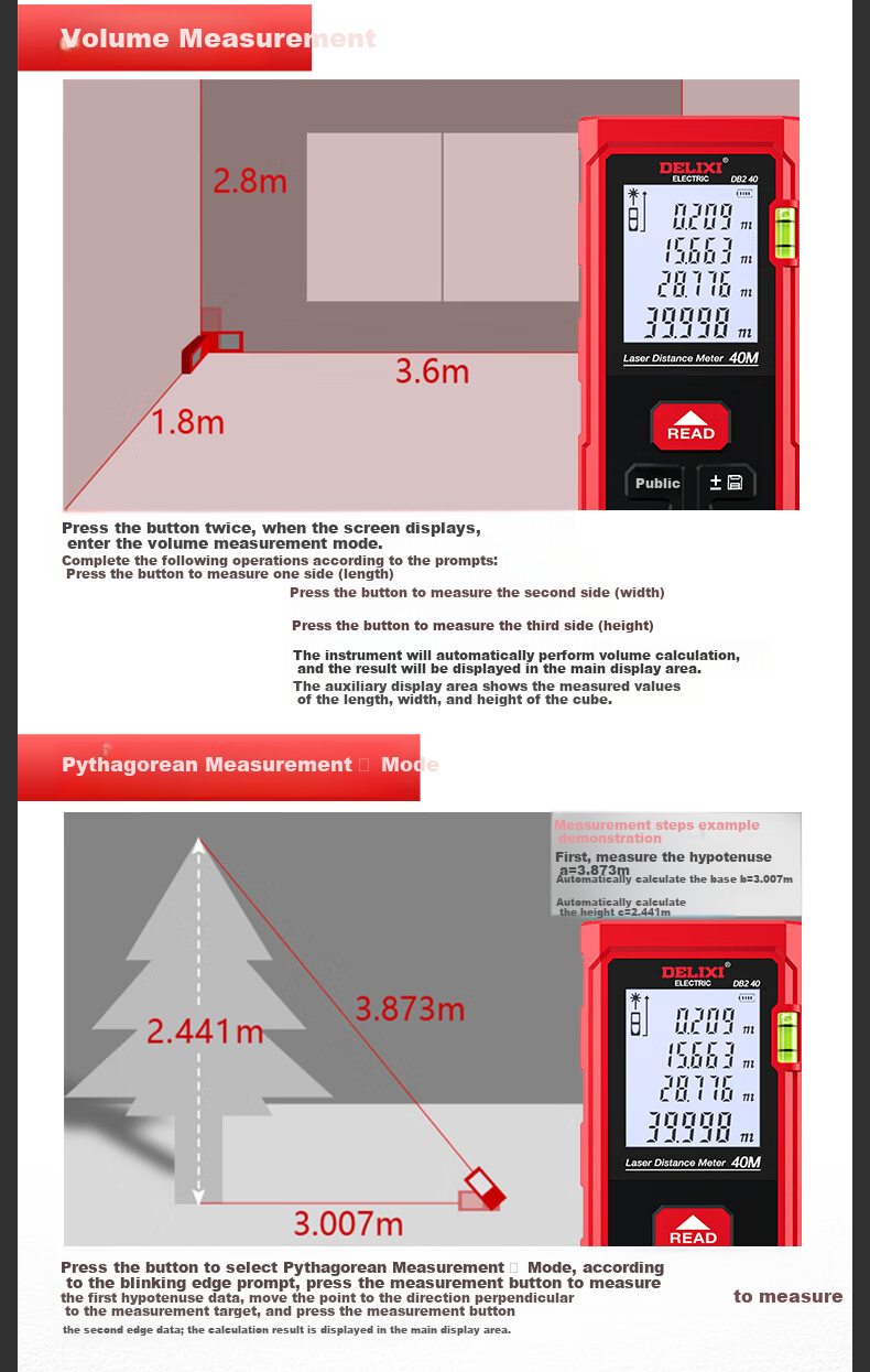 DELIXI ELECTRIC Laser Distance Meter Upgraded High-Precision Electronic Tape Measure with Projection Line 50m Range 21