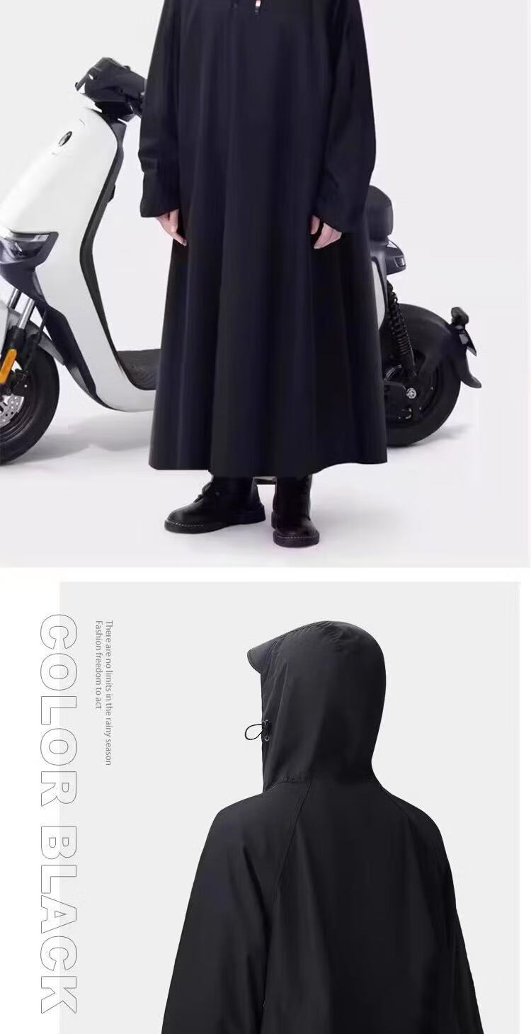 CHENLING Adult Raincoat Long Hooded Windproof Snowproof Security Outdoor Worksite Safety Reflective Raincoat Oxford Fabric Extended Foot Cover - Night Black One Size 15