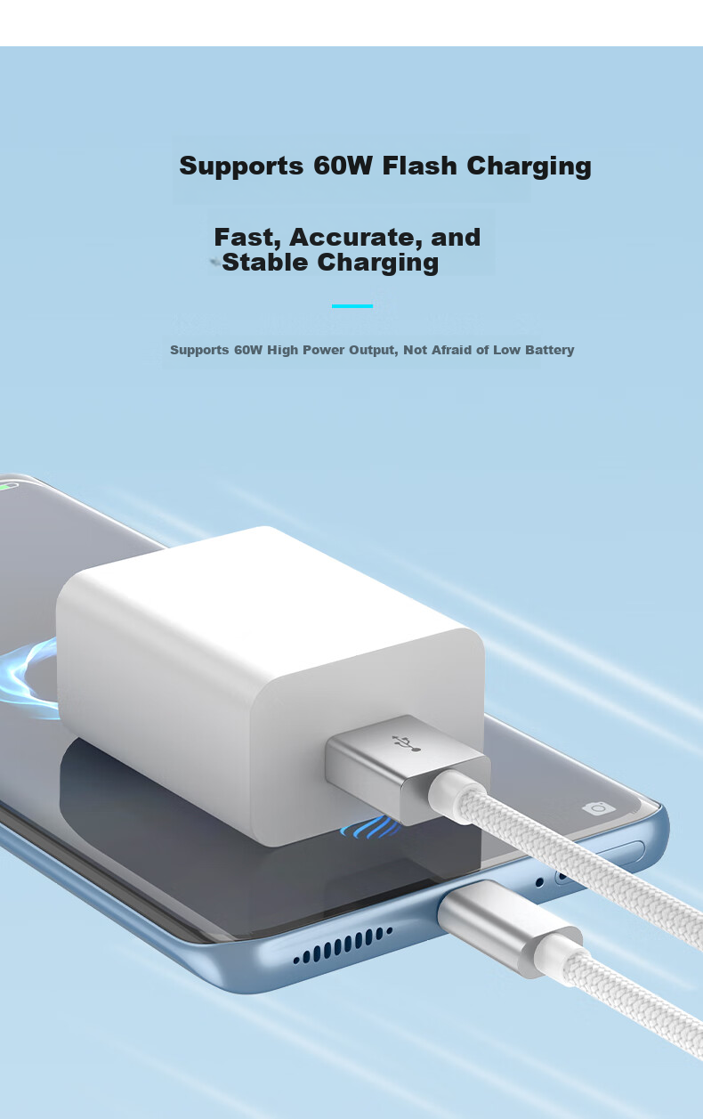 KY Kangyou Data Cable Type-C Charging Cable 2-Pack Super Fast Charging 60W Compatible with 66W Suitable for Huawei Xiaomi Apple 15/16 Silver White 1 Meter 3