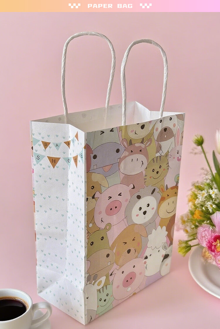 Banjeni Gift Bag Kraft Paper Handbag Student Activity Storage Bag Cute Paper Gift Packaging Bag 7