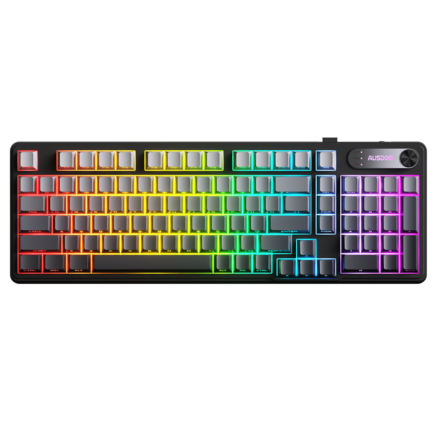 AUSDOM Mate98 Wireless Keyboard Bluetooth Wired Tri-mode Mechanical Feel Silent Office Portable Membrane Keyboard with Screen 98 Keys Universal for PC Laptop Tablet Black Gray