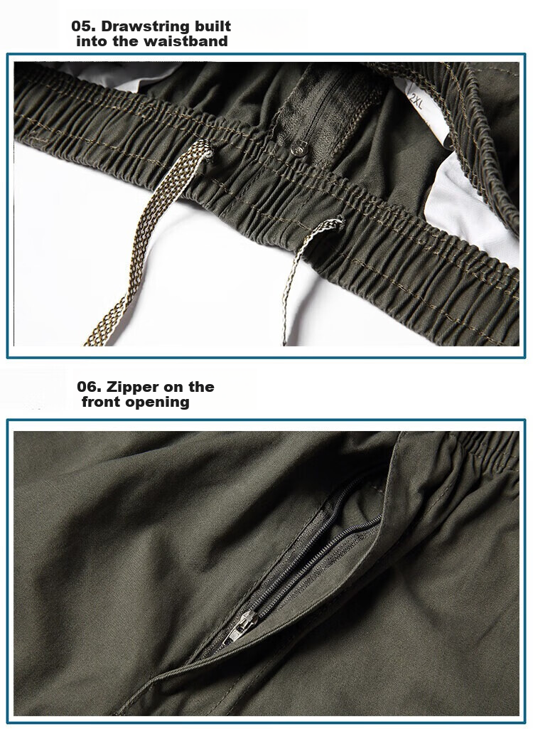 JEEP SPIRIT Men's Summer Loose Fit Seven-Point Shorts Casual Outdoor Sports Breathable Pants Military Green 4XL 6