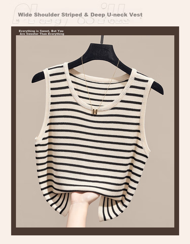 GUJIN Versatile, Slimming Contrasting Striped Knit Camisole for Women, Spring And Autumn Season, Sleeveless Short Top for Outer Wear Or Inner Layering 1