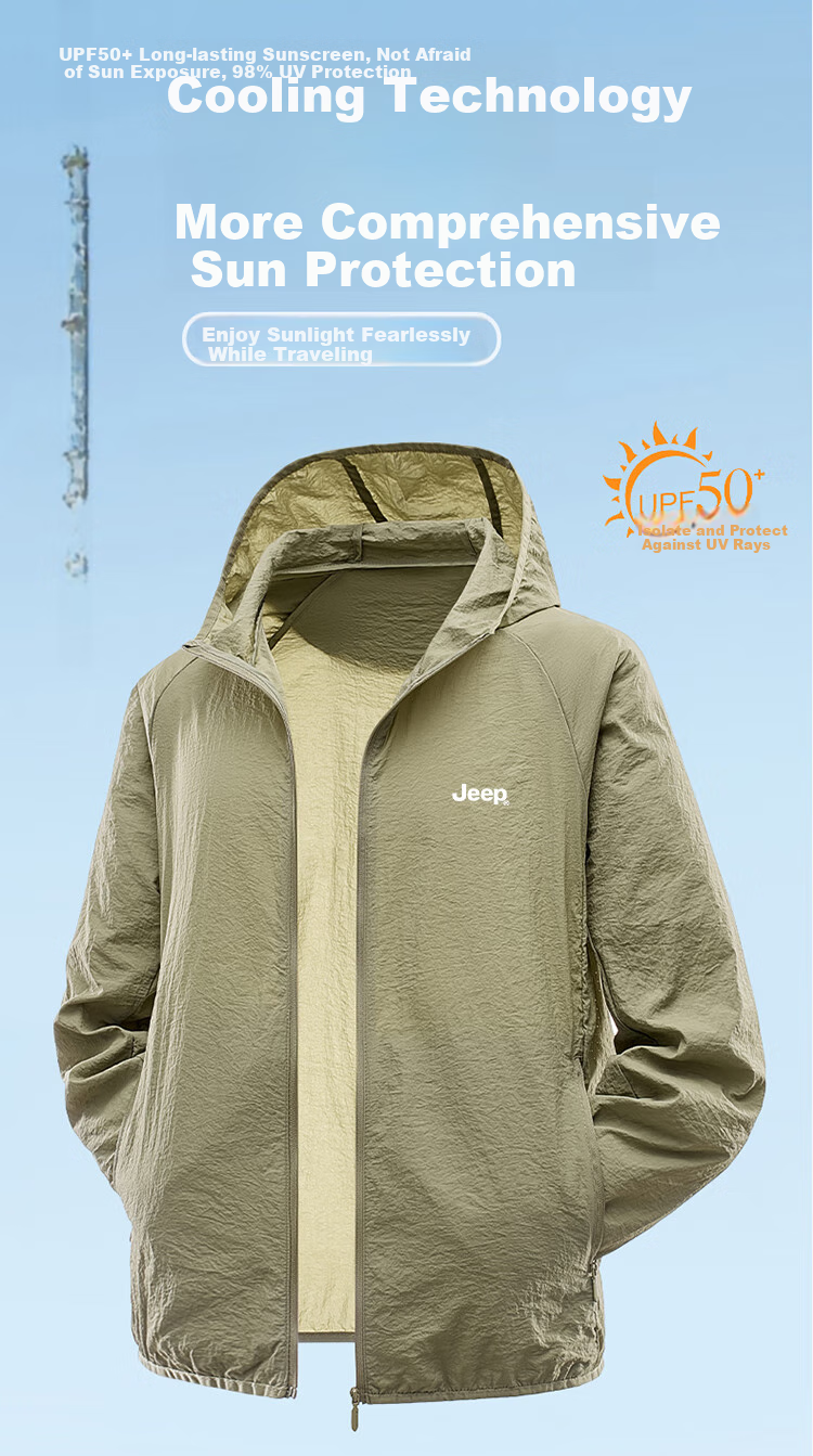 JEEP [UPF50+] Sun Protection Clothing for Men, Summer Ice Silk Breathable Quick-Dry Jacket, Men's Wear 1899, Light Gray, 4XL 1