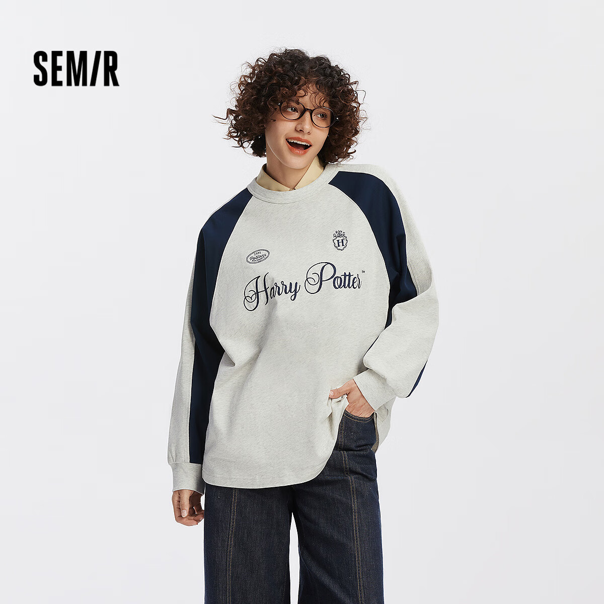 Semir Harry Potter T-Shirt for Women, Autumn Loose Fit, Contrasting Color Print, Pure Cotton Jacket, 101525101010