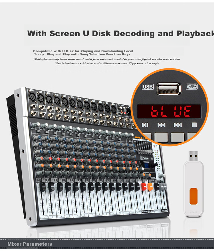 SHILE Tianqin No.9 Professional 16-Channel Mixer, Multi-Control with 99 DSP Effects, USB Reverb, Stage Performance Mixing Console 7