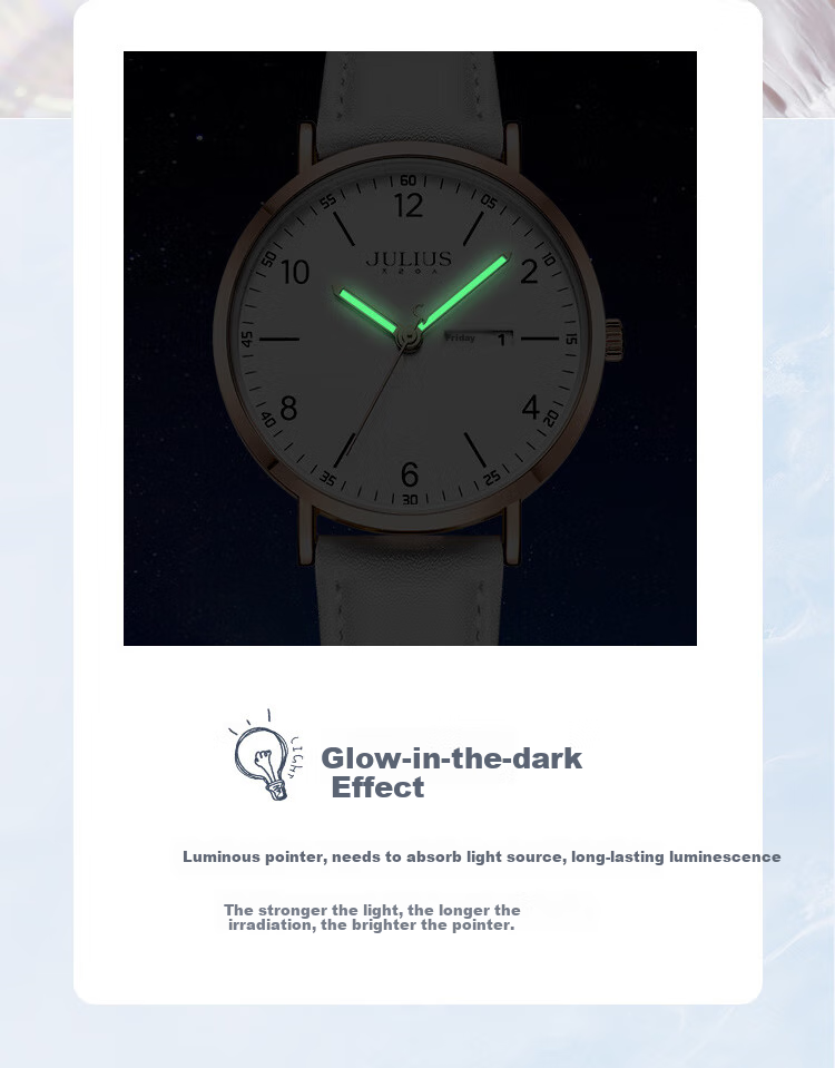Julius Watch for Women, New Model, Suitable for Middle School And High School Students, Female Students' Exam Calendar Quartz Watch, White JA-1516LB 2