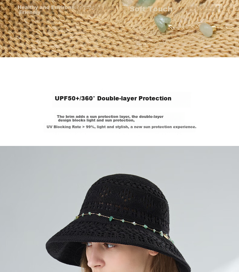 ELLE Straw Hat, Elegant Hollow Sun Protection Hat, Beach Sun Hat, Lyocell, Gift for Girlfriend 6