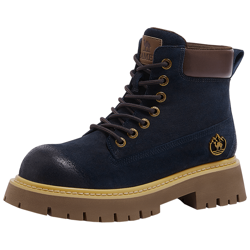 CAMEL [Shanyue] Women's Work Boots Trendy Thick-Soled Martin Boots L25W076018 Dark Blue (Suede) Size 39