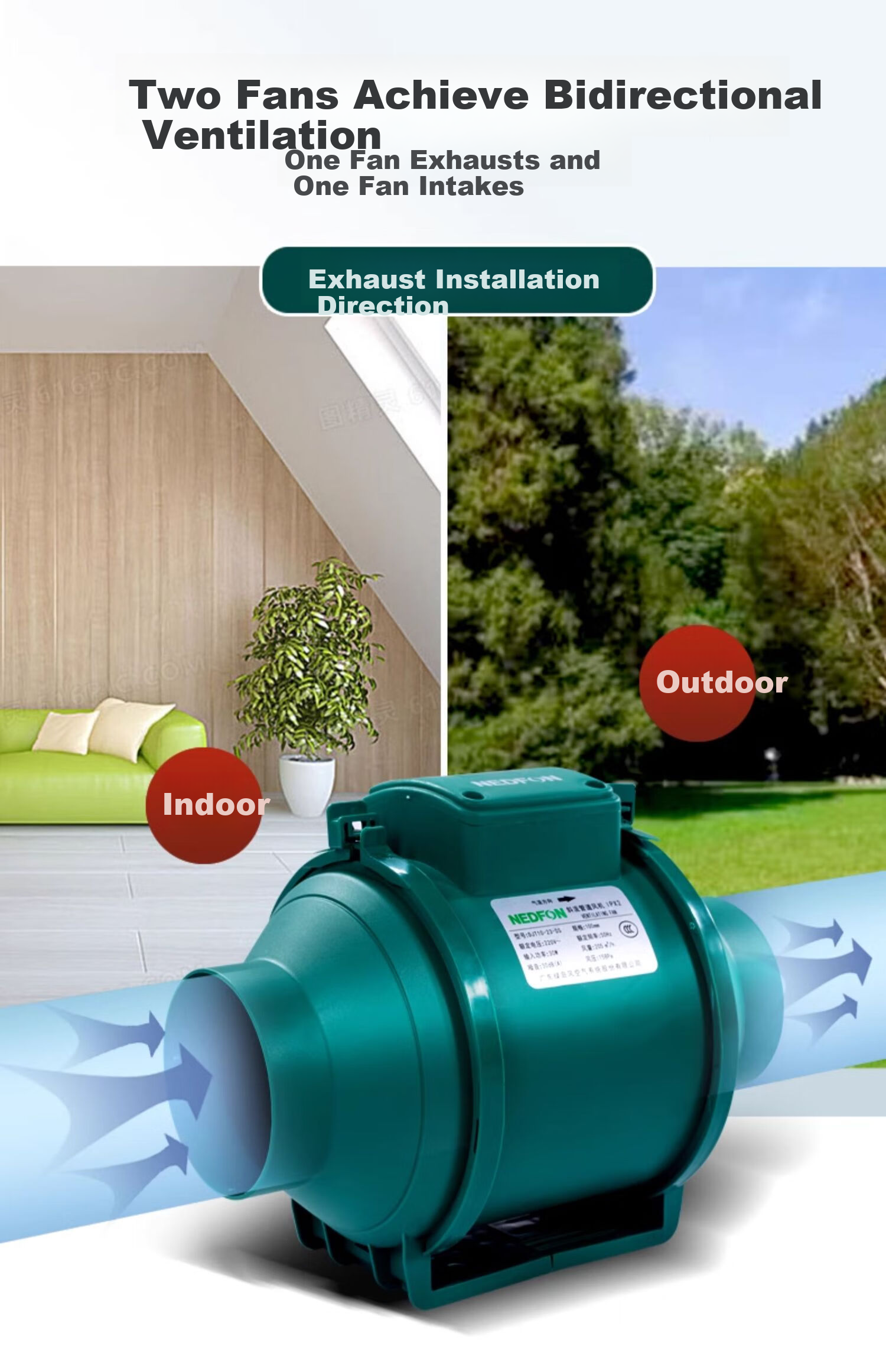 Nedfon DJT10-23 Diagonal Flow Duct Fan, 4-Inch Kitchen Exhaust Fan, Bathroom Ventilation Fan, Powerful Extractor Fa 5