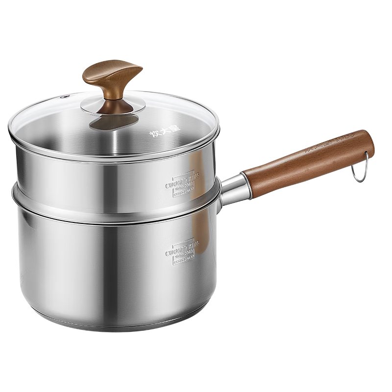 COOKER KING 316L Baby Food Pot, Non-Coated, Single-Person Soup Pot, Stainless Steel Milk Pot, Noodle Cooking Pot, 18cm with Steamer Insert