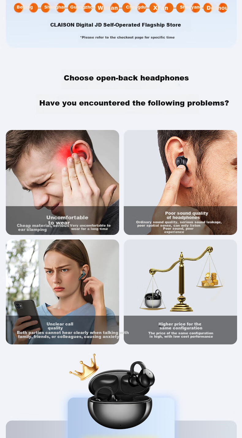 CLAISON Bluetooth Headphones 2025 New Clip-On Wireless Open-Bone Conduction Concept, Running Sports Call Noise Reduction Ear-Hook Suitable for Huawei Xiaomi Apple, M91-Starry Purple 1