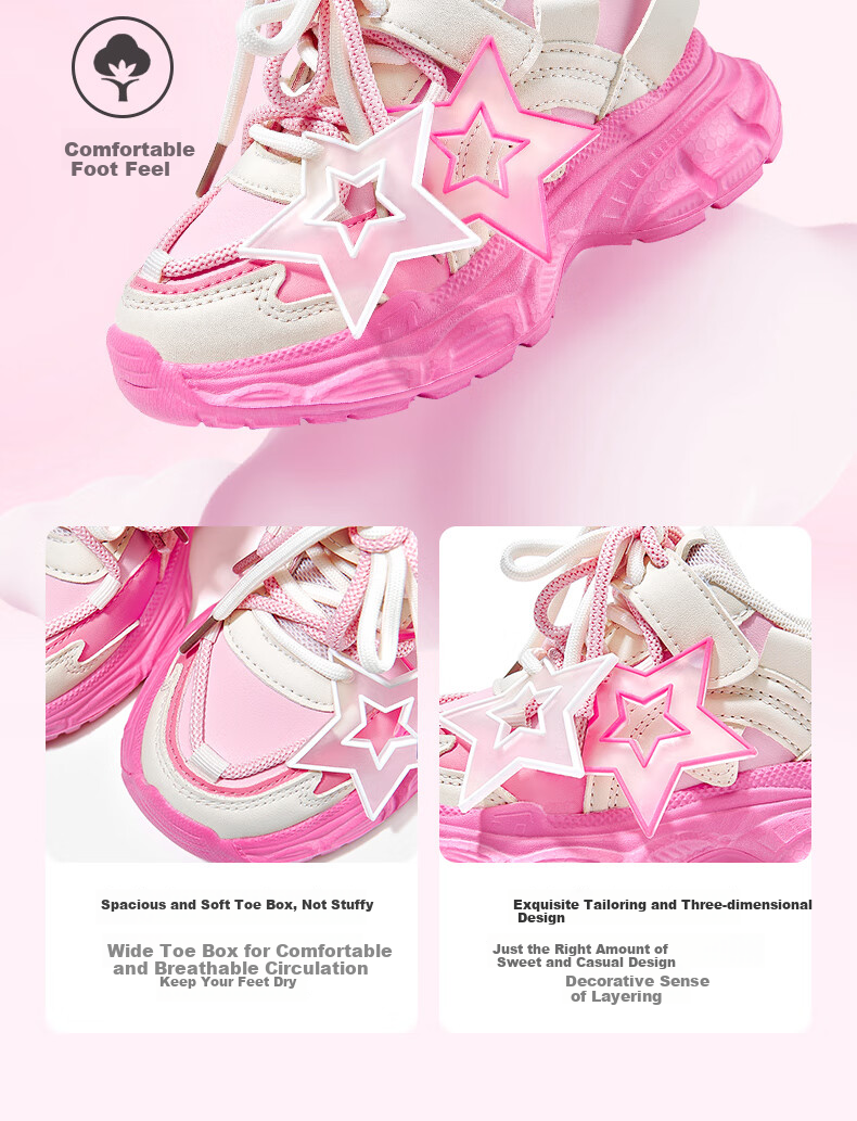Barbie Girls' Spring And Autumn Single-Lined Dad Shoes, Fashionable Sports Shoes for Girls, Outdoor Shoes DA6712, Pink, Size 34 5