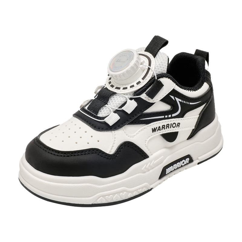 Warrior Kids Leather Panel Shoes Autumn Winter New Thick Sole Dial Boys Girls Running Shoes WZCL1585 White Black Size 34
