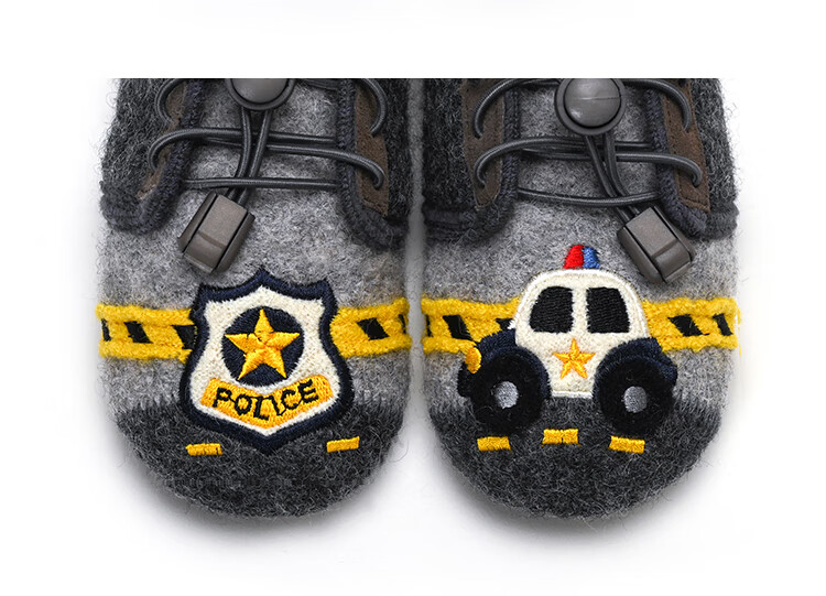 Xiaorong Lace-up Police Car Shoes for Boys Ages 2-8, Children's Indoor Shoes, Wool Warmth, Soft Sole, Non-slip, Easy to Wear, Spring Autumn Winter 15