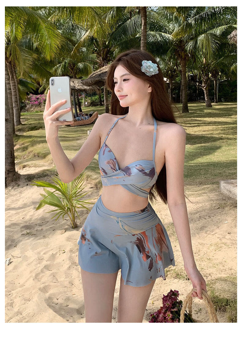 DK Women's Two-Piece Swimsuit with High-Waist, Slimming Effect, Long Sleeves, Sun Protection, Boyshort Skirt Style, Sexy And Conservative for Hot Springs 8
