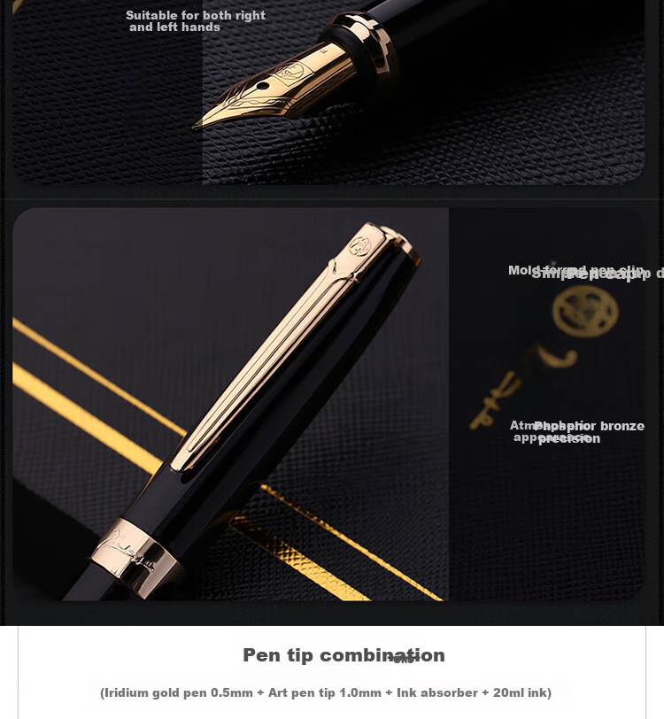 Pimio Fountain Pen Gift Box, Signature Pen Ink Set, Business Gift, Birthday Present for Men And Women, Student Calligraphy Stationery, 330 Black with Silver Clip 3