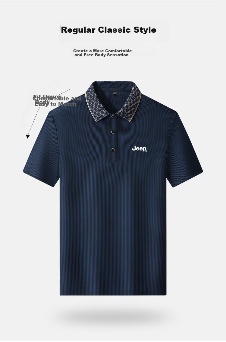 JEEP Short-Sleeve T-Shirt for Men, Summer Polo Business Casual Shirt, Loose-Fitting Men's Clothing A96, Navy Blue, 7XL 3