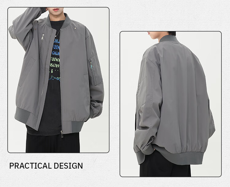 Homlean Men's Casual Jacket Autumn Versatile Loose Fit Long Sleeve Coat Simple Workwear HF58 Phantom Black L 12