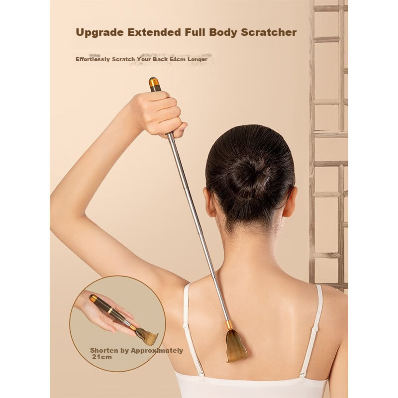 Fanyejia Natural Ox Horn Back Scratcher, Extendable Self-Massage Tool, Back Scratcher Gift Box, Mid-Autumn Festival Gift