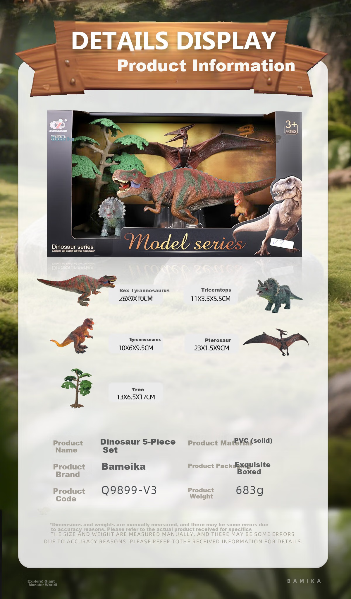 Bameika Large Set, Two Large Solid Dinosaur Collectible Models, Realistic Jurassic Animals, Toy for Boys, Holiday Gift 3