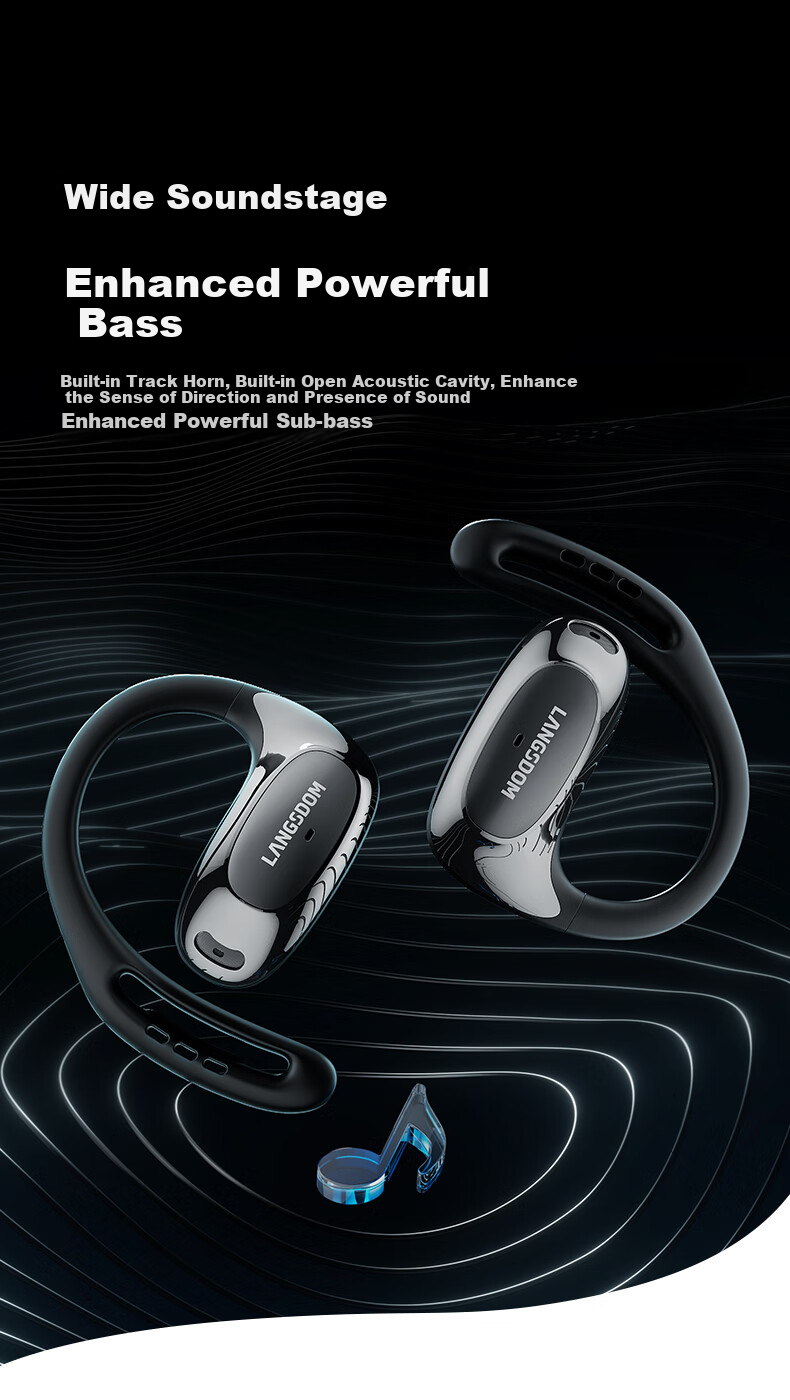 Lanshidun Bluetooth Headphones, Ear-Hook Style, Bone Conduction Concept, Open-Ear Design, Not In-Ear, ENC Calling, Noise Reduction, for Sports, Running, Cycling, Gaming, Music Headphones, TE10 Black 6