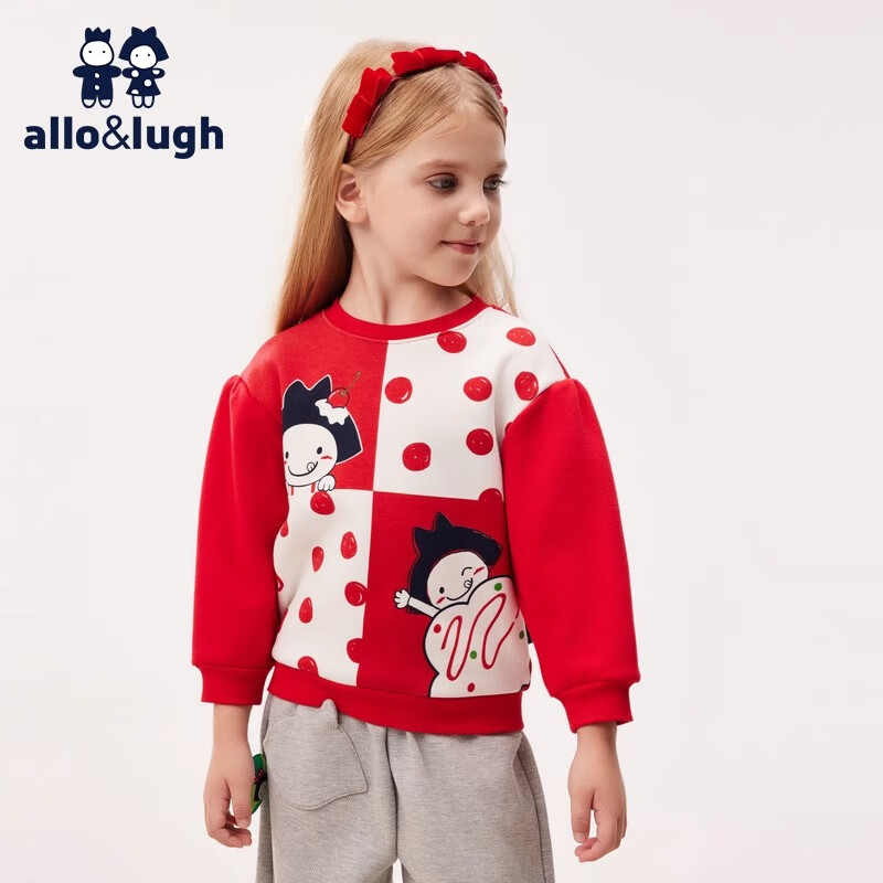 Allo&lugh Children's Autumn New Girls' Sweet Printed Korean-Style Long-Sleeve Sweatshirt, Red, Size 120