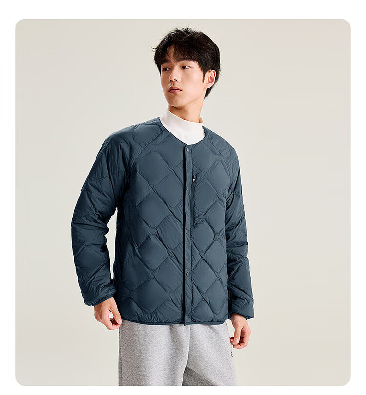 SNOWFLYING Autumn Winter New Men's Lightweight Basic Down Jacket with Large Pockets, Practical Round Neck Duck Down Lightweight Jacket for Men 3