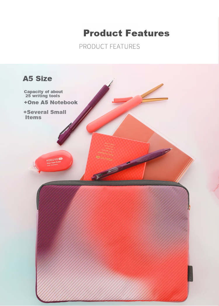 KOKUYO Imported ME Portable Flat Pouch, Student Organizer Stationery Bag Storage Pouch, Large Size, Matte Black Plaid Pattern, KME-LFPH301DM 2