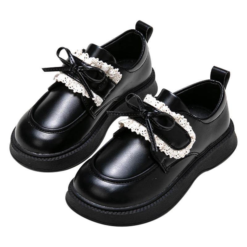 Follow Me Girls' Black Leather Shoes Spring Autumn Fashion Versatile School Performance Dress Shoes Black Size 34